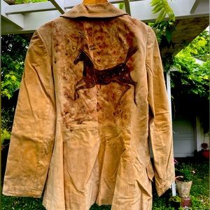 Suede Jacket hand painted with a cave drawing of a horse